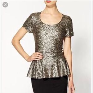 Bronze sequin peplum blouse